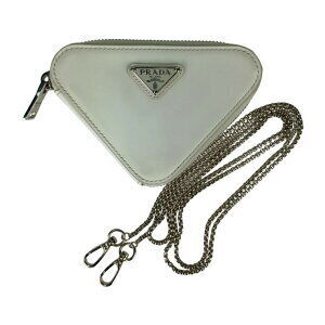 PRADA Triangle Chain Shoulder Bag White Leather Logo